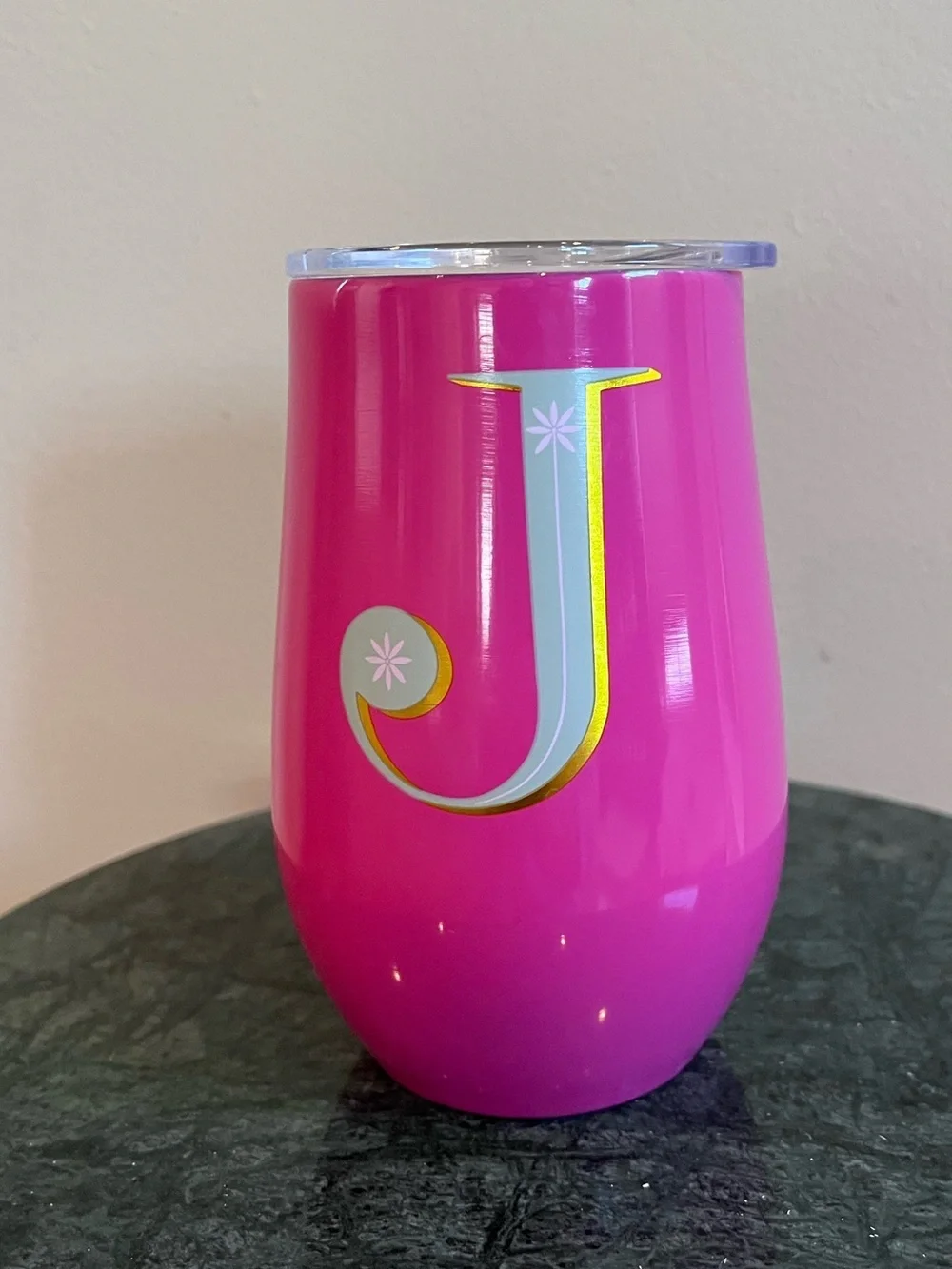 Opal House cold drink tumbler with ‘J’ initial, new without tags